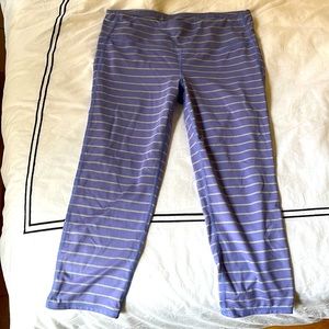 Athleta Cropped Purple and Gray Striped Leggings